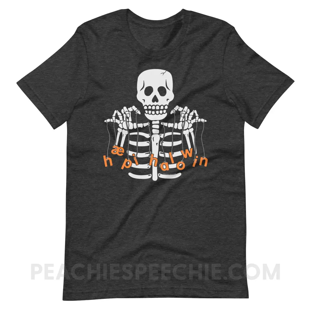 Happy Halloween Skeleton Premium Soft Tee - Dark Grey Heather / S - T-Shirts & Tops peachiespeechie.com