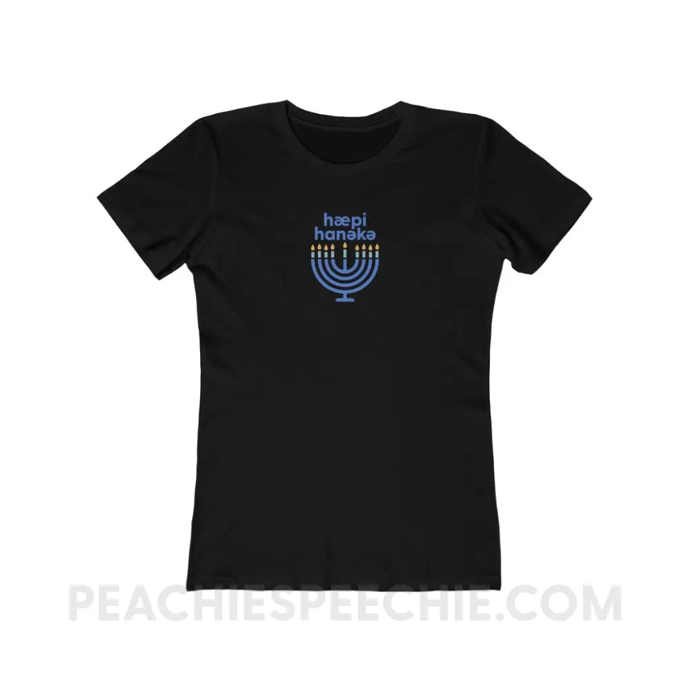Happy Hanukkah IPA Menorah Women’s Fitted Tee - Solid Black / S - T-Shirt peachiespeechie.com