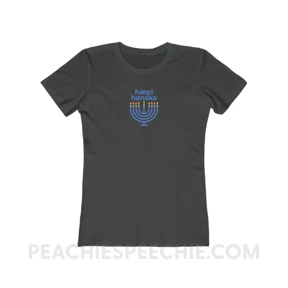 Happy Hanukkah IPA Menorah Women’s Fitted Tee - Solid Heavy Metal / S - T-Shirt peachiespeechie.com