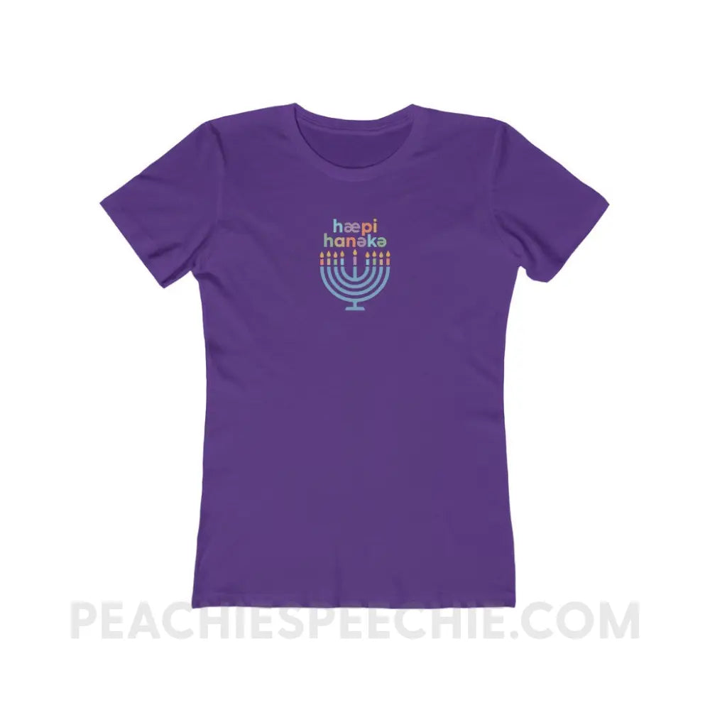 Happy Hanukkah IPA Menorah Women’s Fitted Tee - Solid Purple Rush / S - T-Shirt peachiespeechie.com