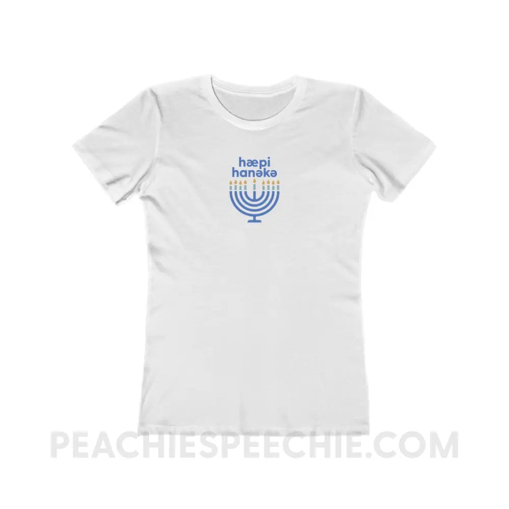 Happy Hanukkah IPA Menorah Women’s Fitted Tee - Solid White / S - T-Shirt peachiespeechie.com