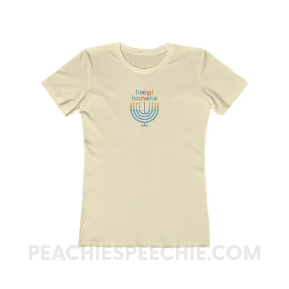 Happy Hanukkah IPA Menorah Women’s Fitted Tee - Solid Natural / S - T-Shirt peachiespeechie.com