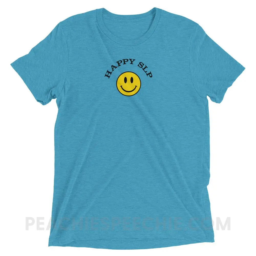 Happy SLP Tri-Blend Tee - Aqua Triblend / XS - peachiespeechie.com