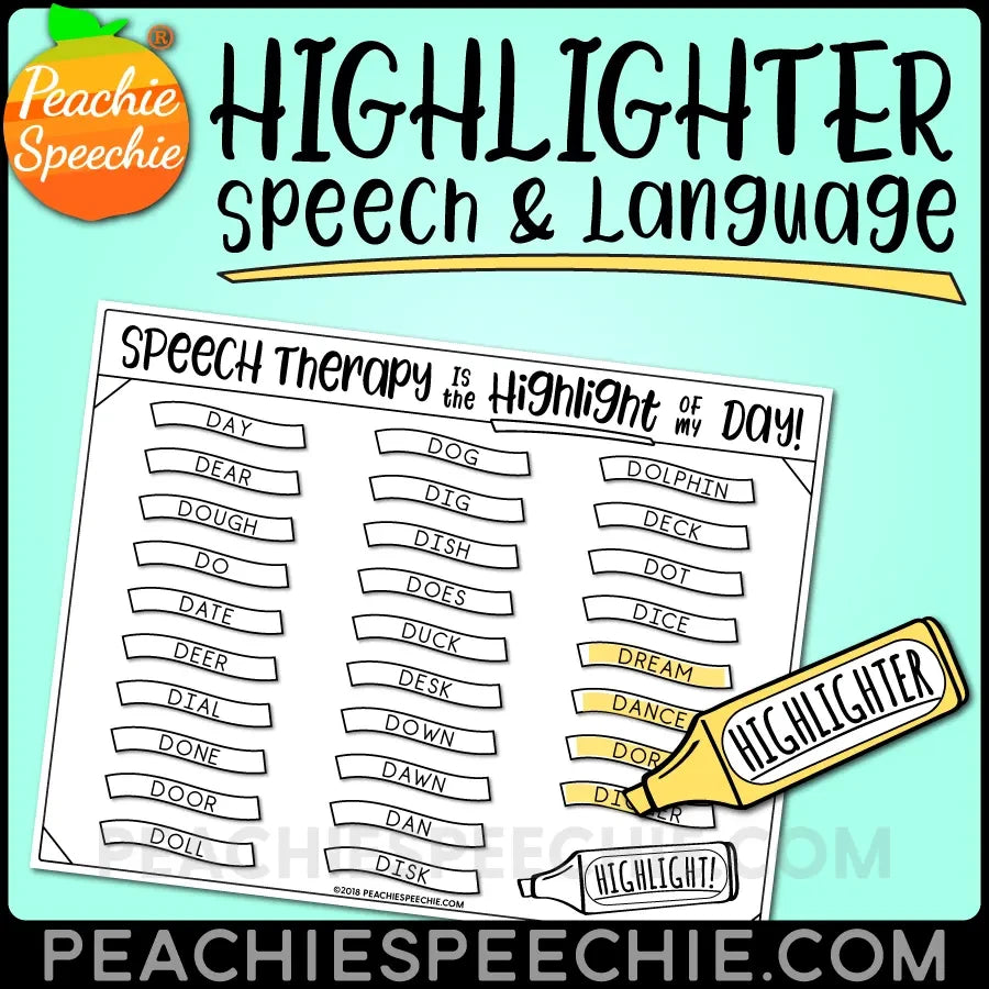 Highlighter Speech and Language - Materials peachiespeechie.com