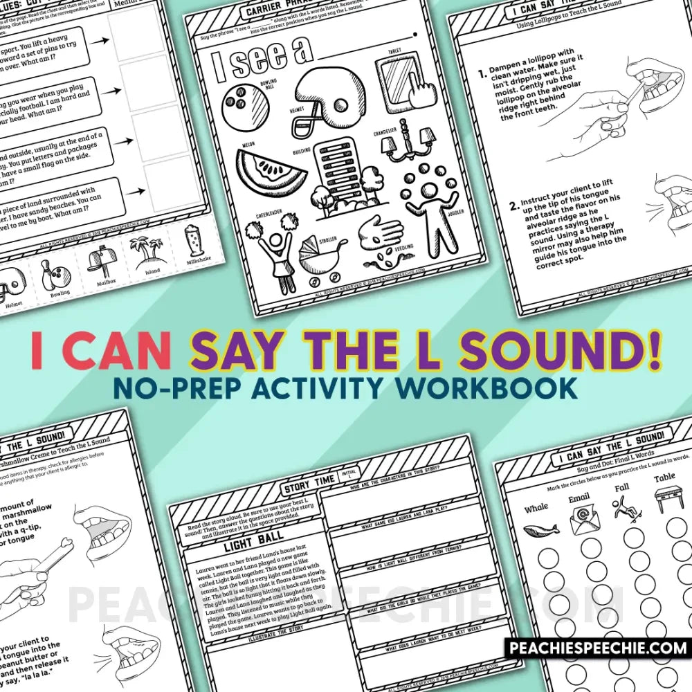 I Can Say the L Sound: Articulation Workbook - Materials peachiespeechie.com