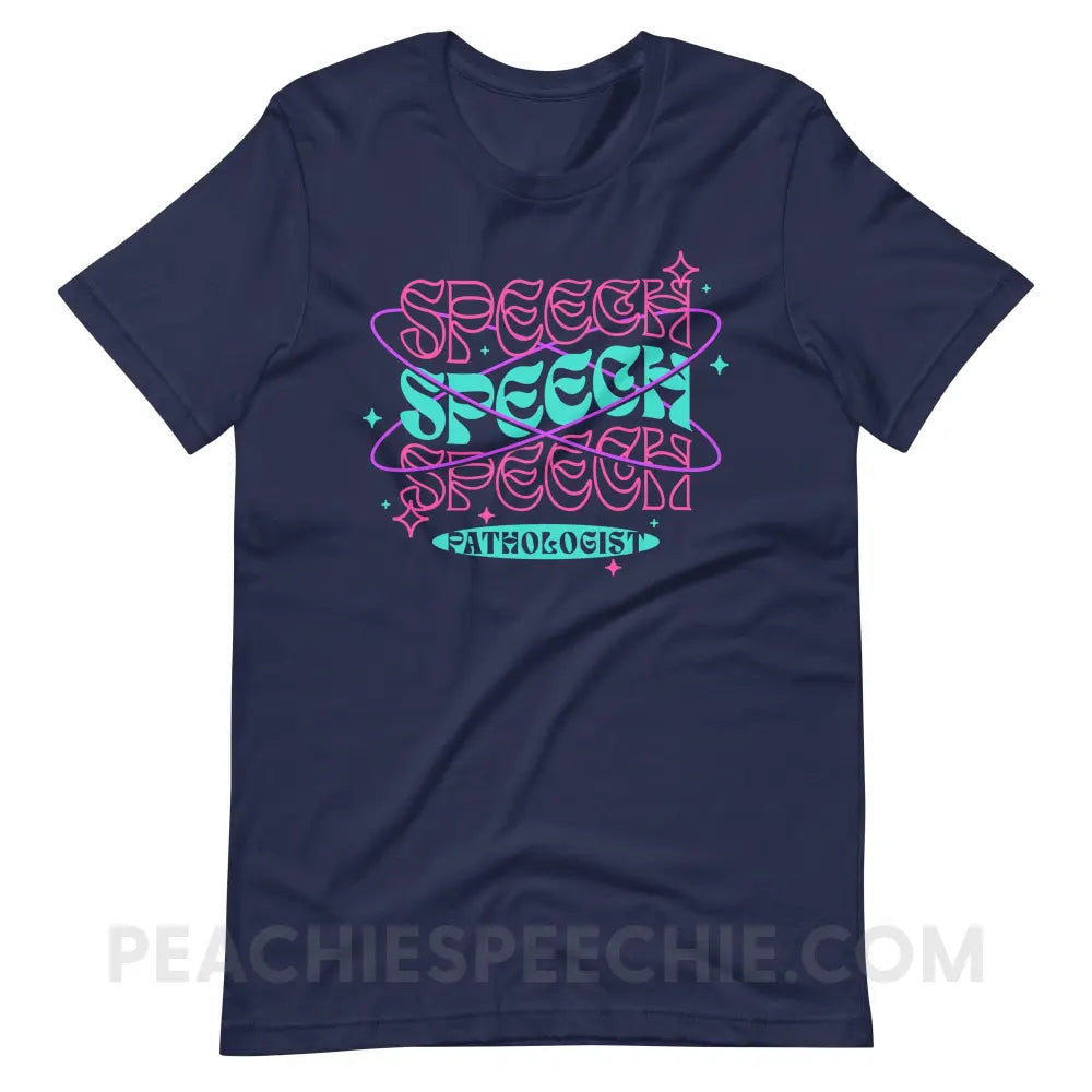 Intergalactic Speech Premium Soft Tee - Navy / XS - peachiespeechie.com