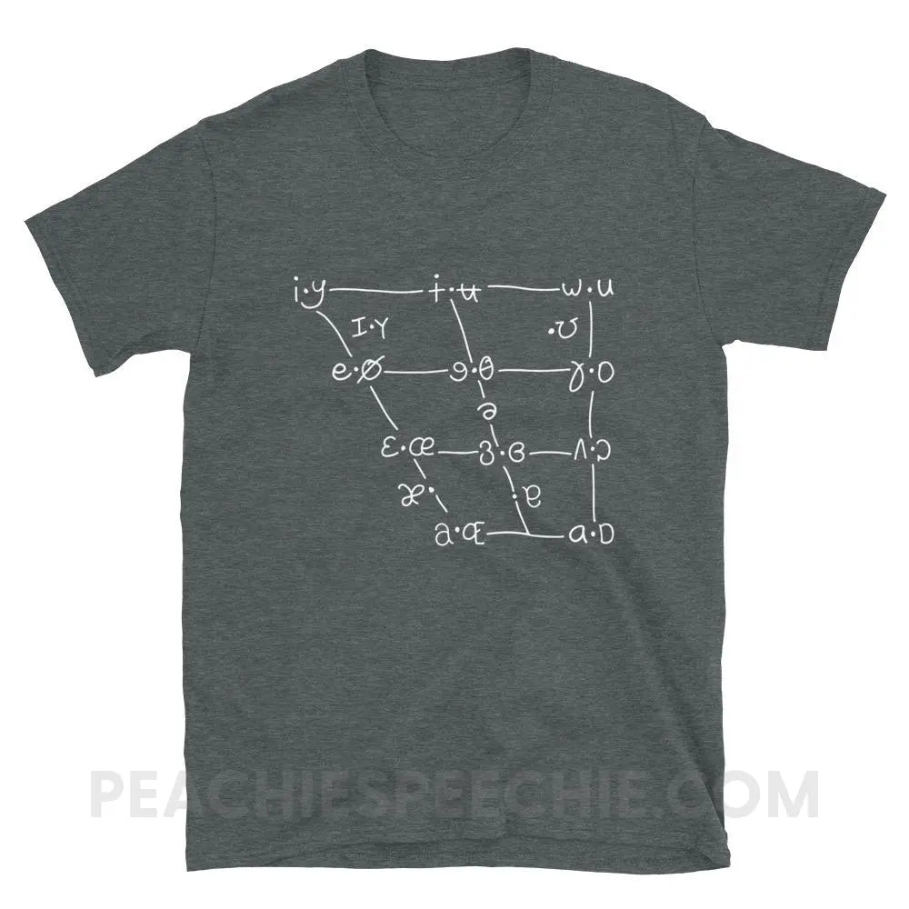 IPA Vowel Chart Classic Tee - Dark Heather / S - T-Shirts & Tops peachiespeechie.com