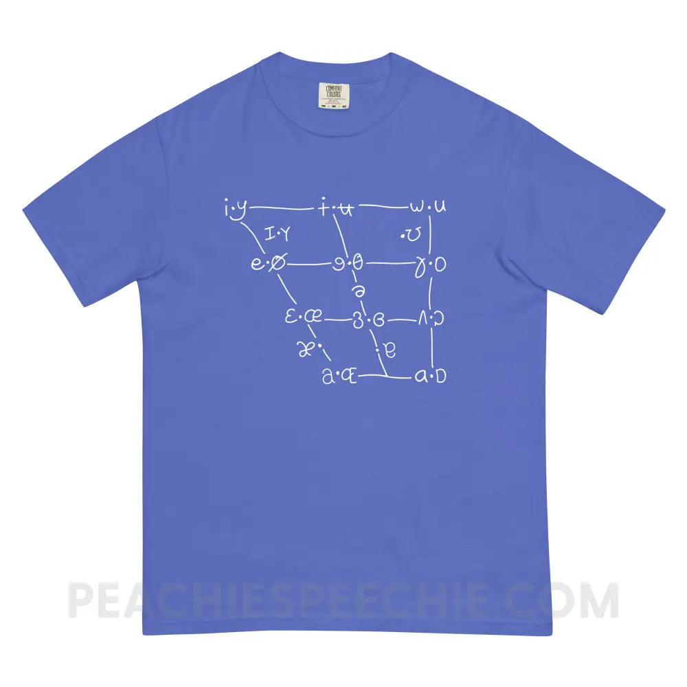 IPA Vowel Chart Comfort Colors Tee - Flo Blue / S - T-Shirts & Tops peachiespeechie.com