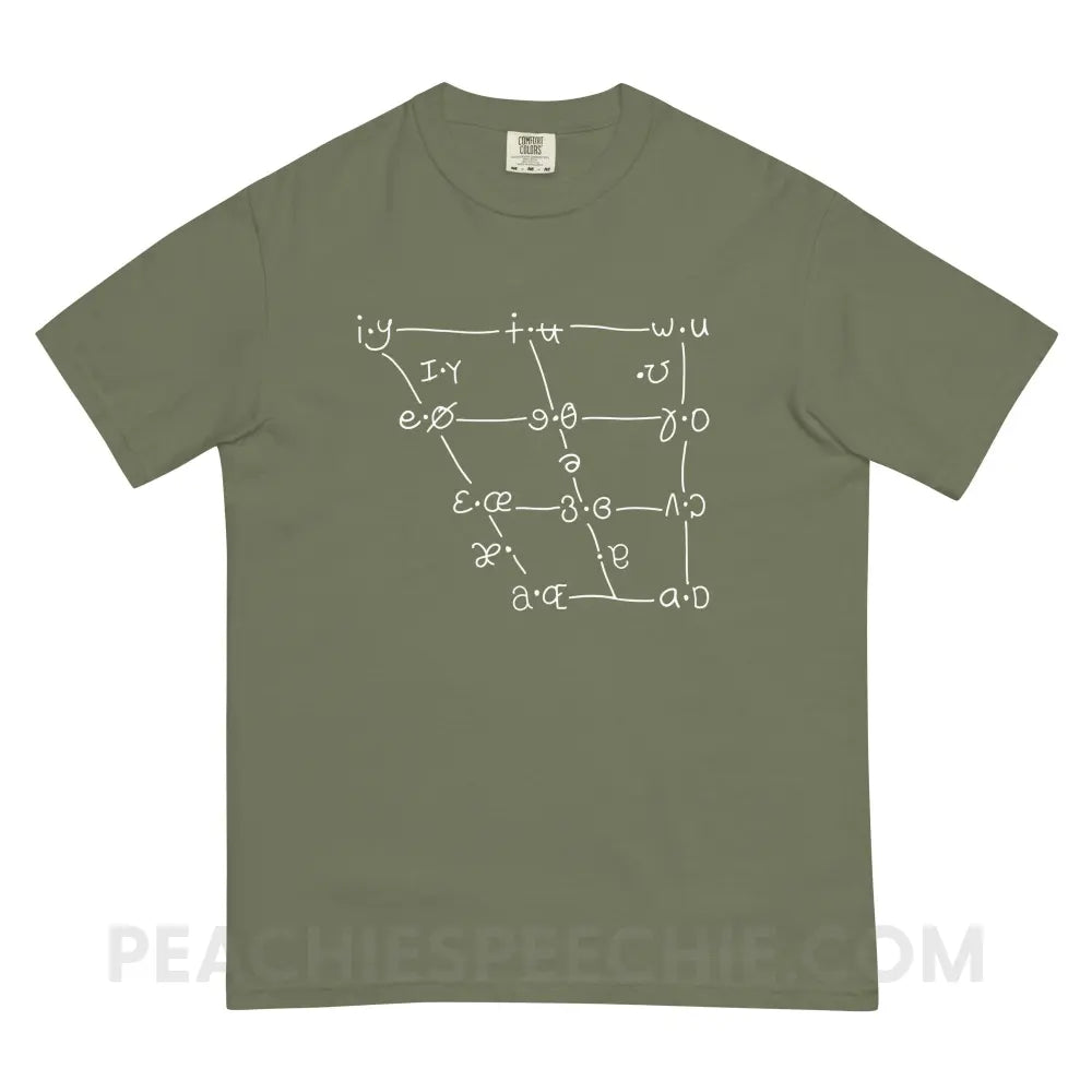 IPA Vowel Chart Comfort Colors Tee - Moss / S - T-Shirts & Tops peachiespeechie.com