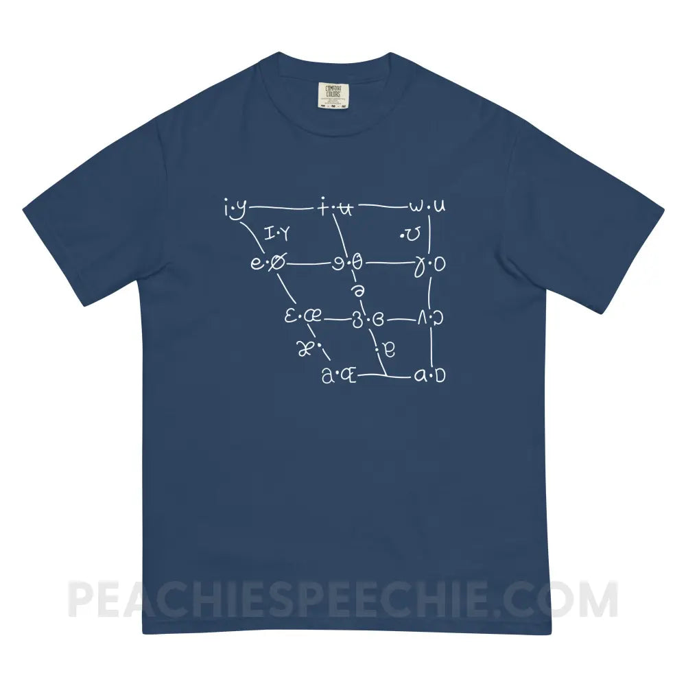 IPA Vowel Chart Comfort Colors Tee - True Navy / S - T-Shirts & Tops peachiespeechie.com