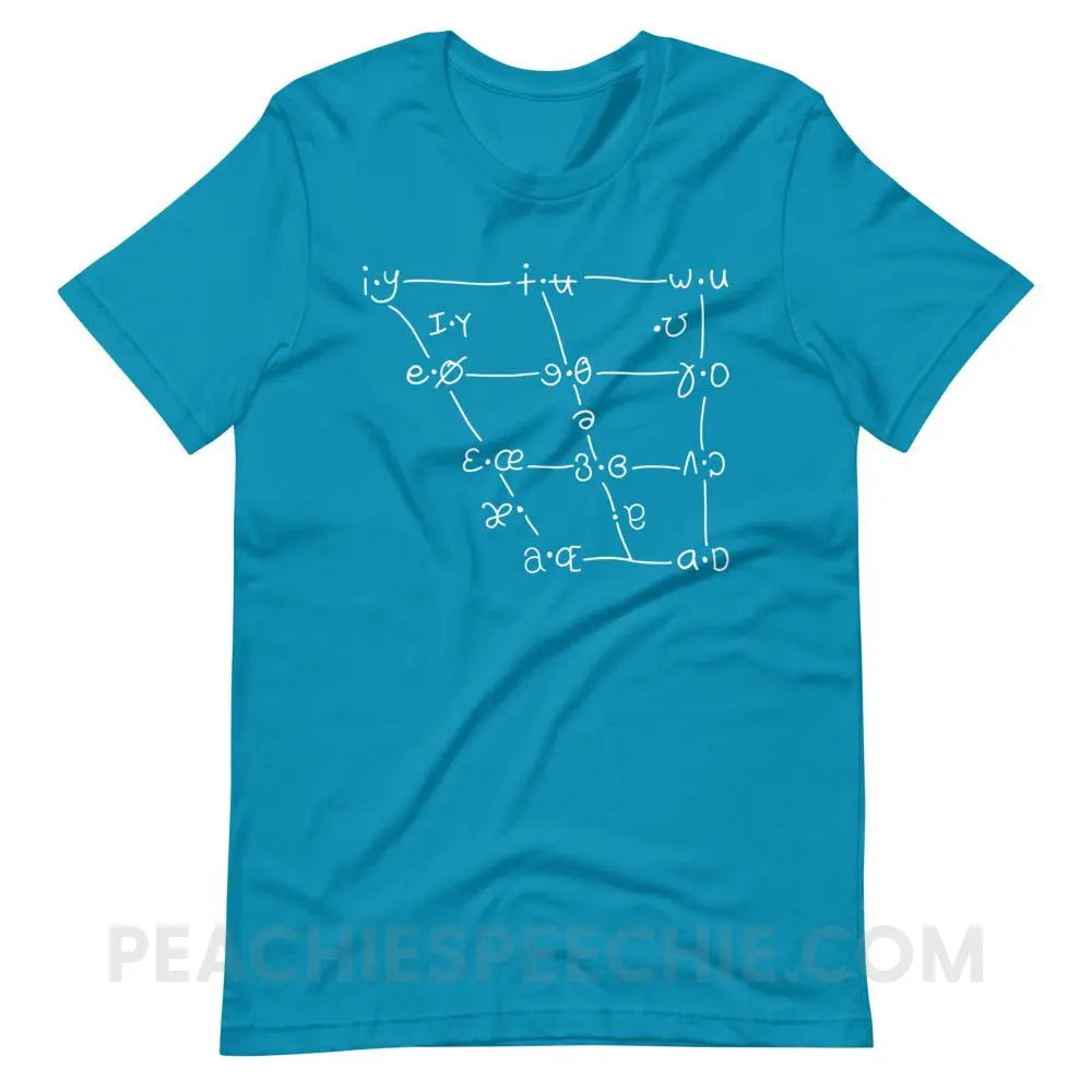 IPA Vowel Chart Premium Soft Tee - Aqua / S - T-Shirts & Tops peachiespeechie.com
