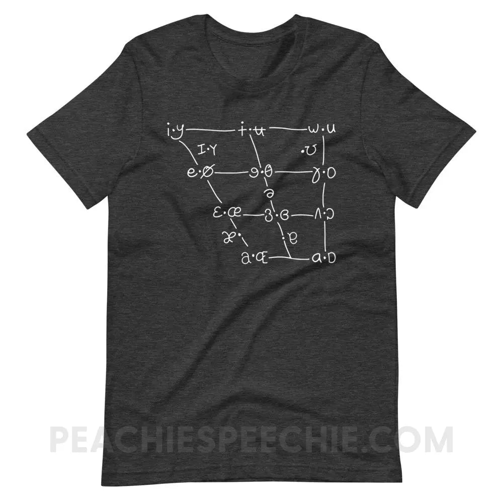 IPA Vowel Chart Premium Soft Tee - Dark Grey Heather / XS - T-Shirts & Tops peachiespeechie.com