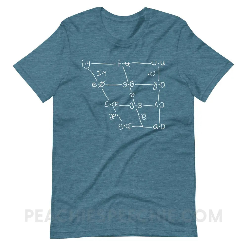 IPA Vowel Chart Premium Soft Tee - Heather Deep Teal / S - T-Shirts & Tops peachiespeechie.com