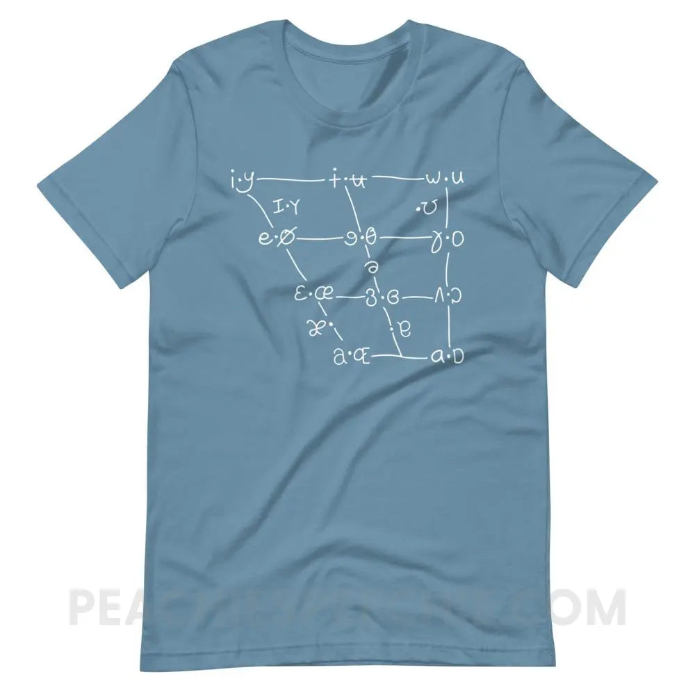 IPA Vowel Chart Premium Soft Tee - Steel Blue / S - T-Shirts & Tops peachiespeechie.com