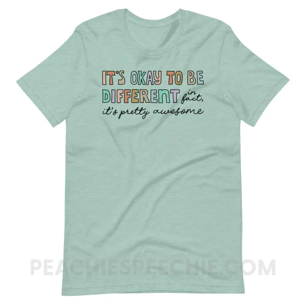 It’s Okay To Be Different Premium Soft Tee - Heather Prism Dusty Blue / XS - T-Shirts & Tops peachiespeechie.com