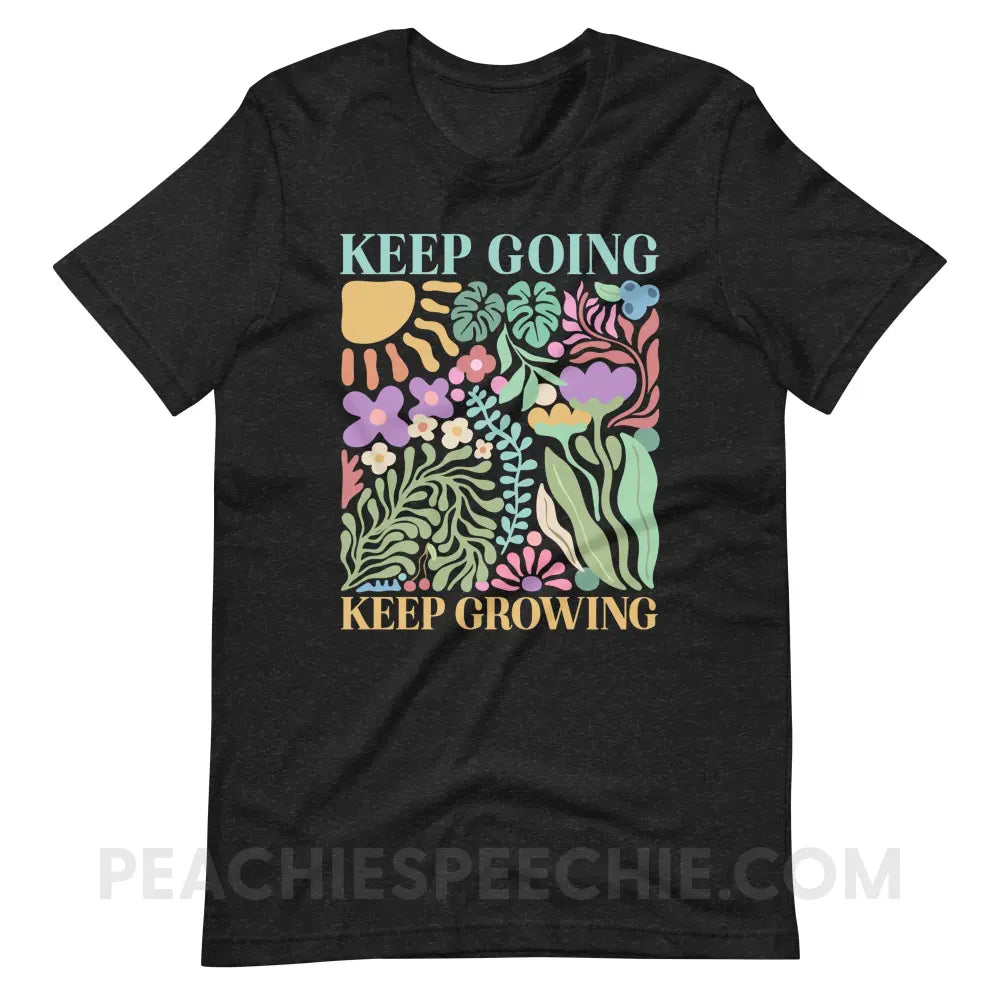 Keep Going Growing Premium Soft Tee - Black Heather / XS - peachiespeechie.com