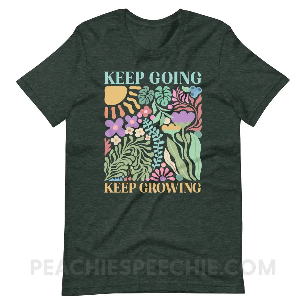 Keep Going Growing Premium Soft Tee - Heather Forest / S - peachiespeechie.com