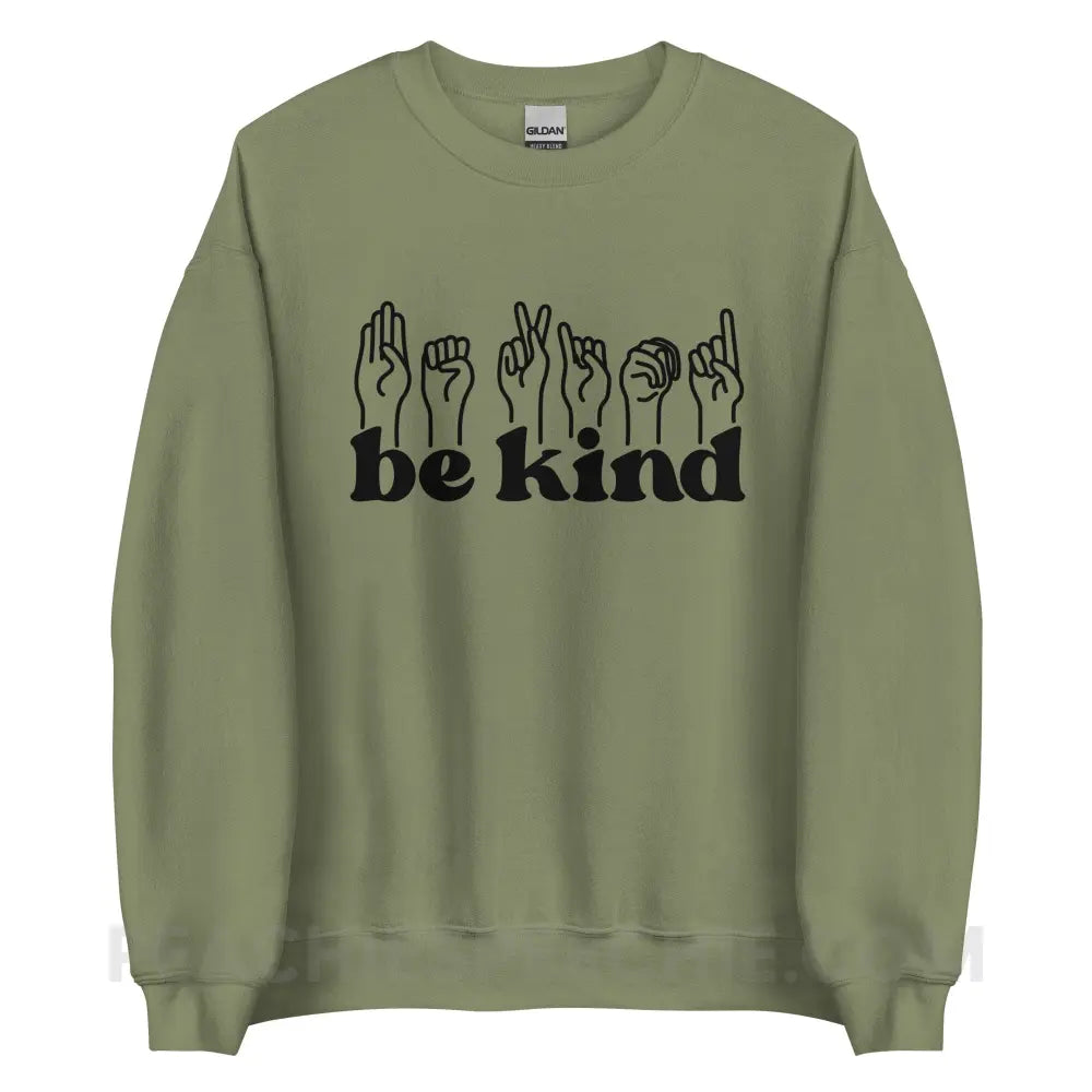 Be Kind Hands Classic Sweatshirt - Military Green / S - peachiespeechie.com