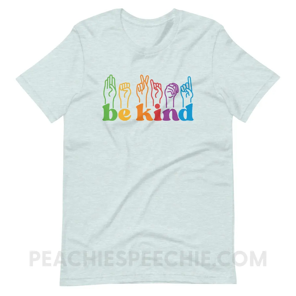 Be Kind Hands Premium Soft Tee - Heather Prism Ice Blue / XS - T-Shirt peachiespeechie.com