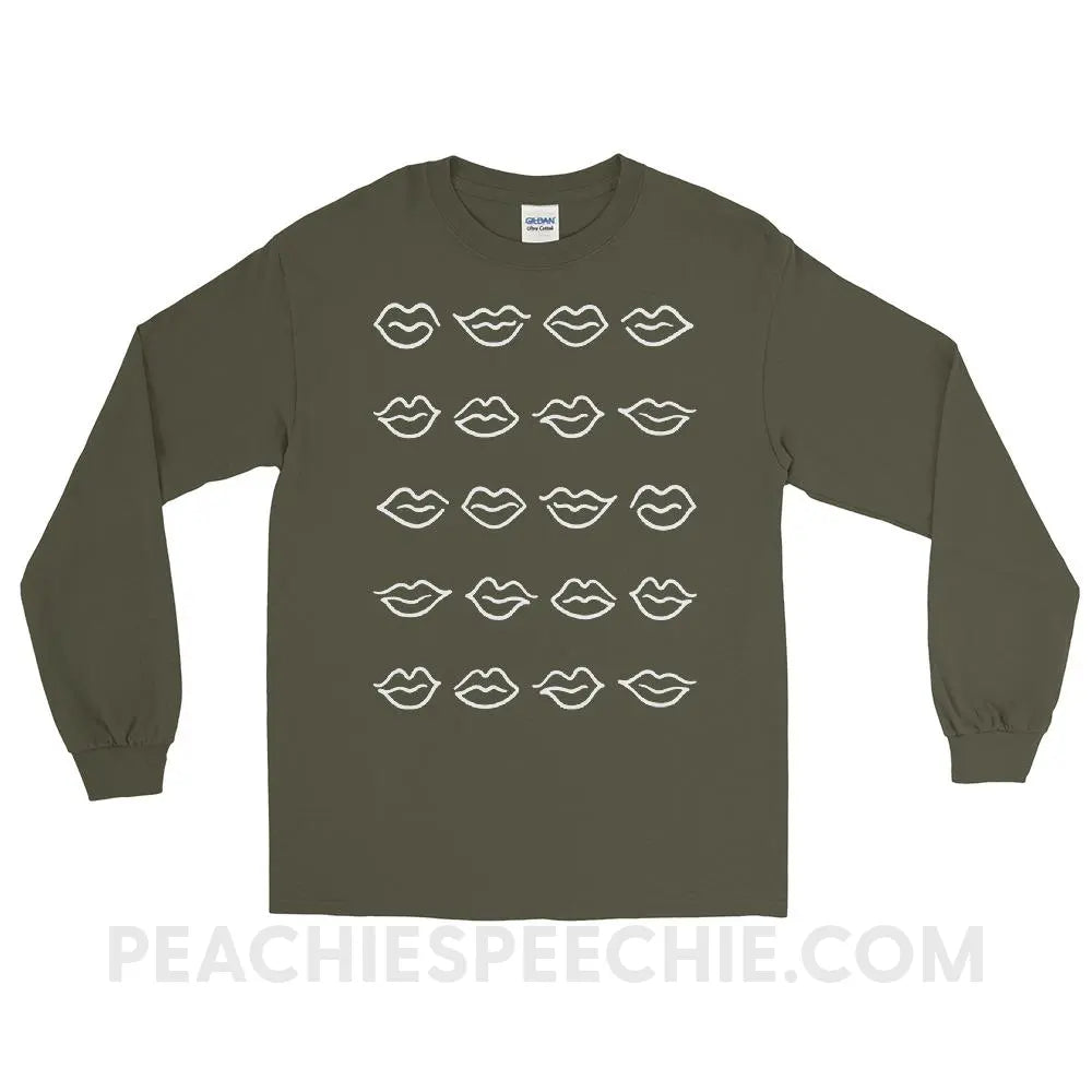 Lips Long Sleeve Tee - Military Green / S - T-Shirts & Tops peachiespeechie.com