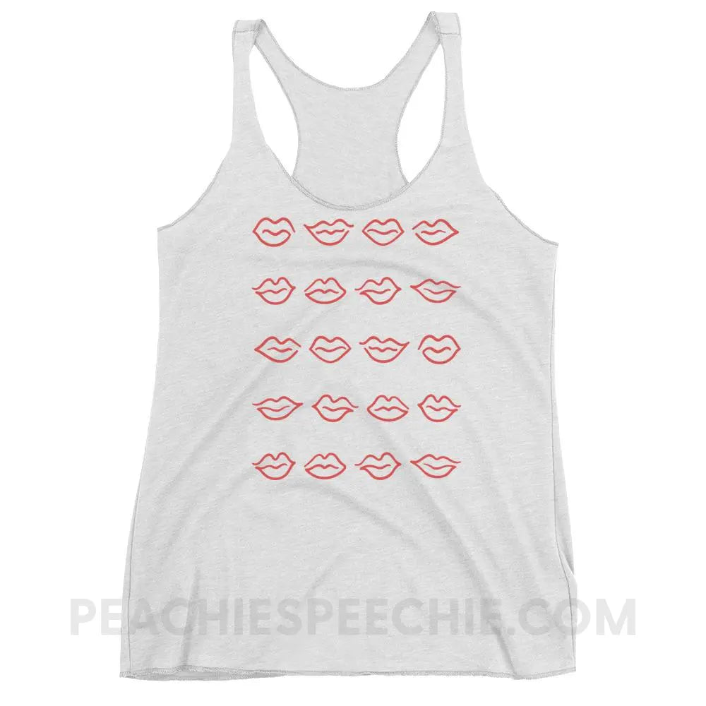 Lips Tri-Blend Racerback - Heather White / XS - Tank Tops peachiespeechie.com