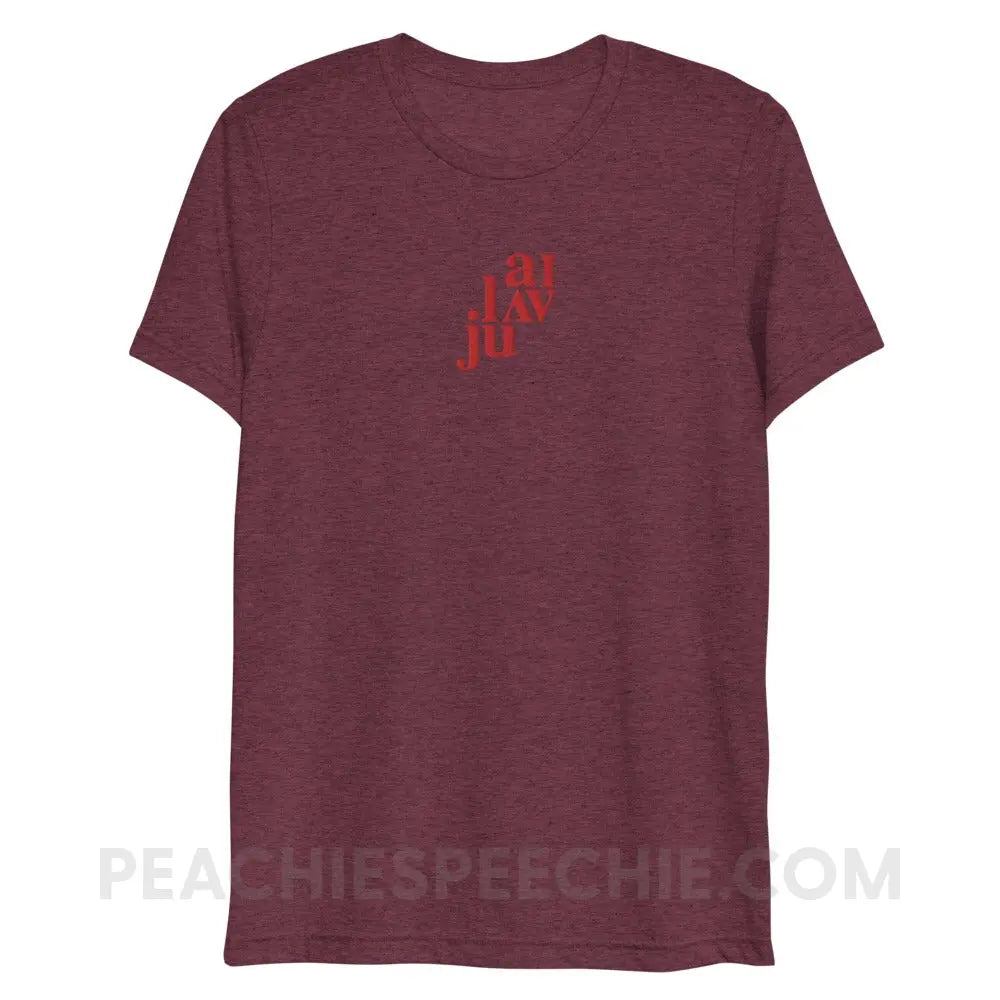 I Love You (in IPA) Embroidered Tri-Blend Tee - Maroon Triblend / XS - peachiespeechie.com