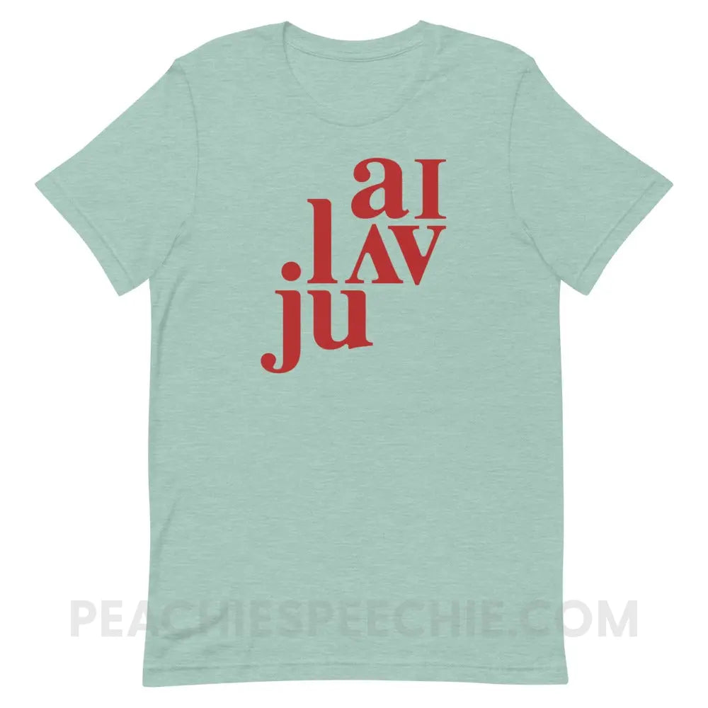 I Love You (in IPA) Premium Soft Tee - Heather Prism Dusty Blue / XS - peachiespeechie.com
