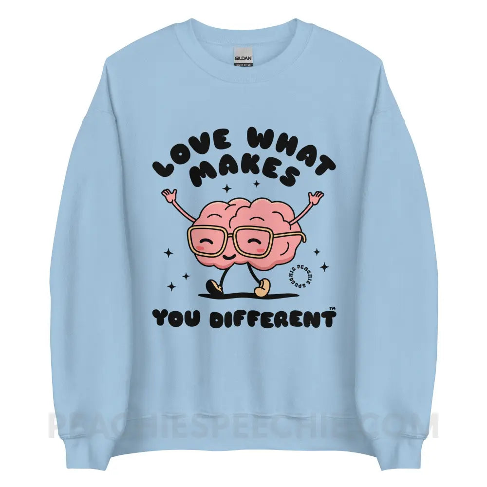 Love What Makes You Different™ Brain Character Classic Sweatshirt - Light Blue / S - peachiespeechie.com