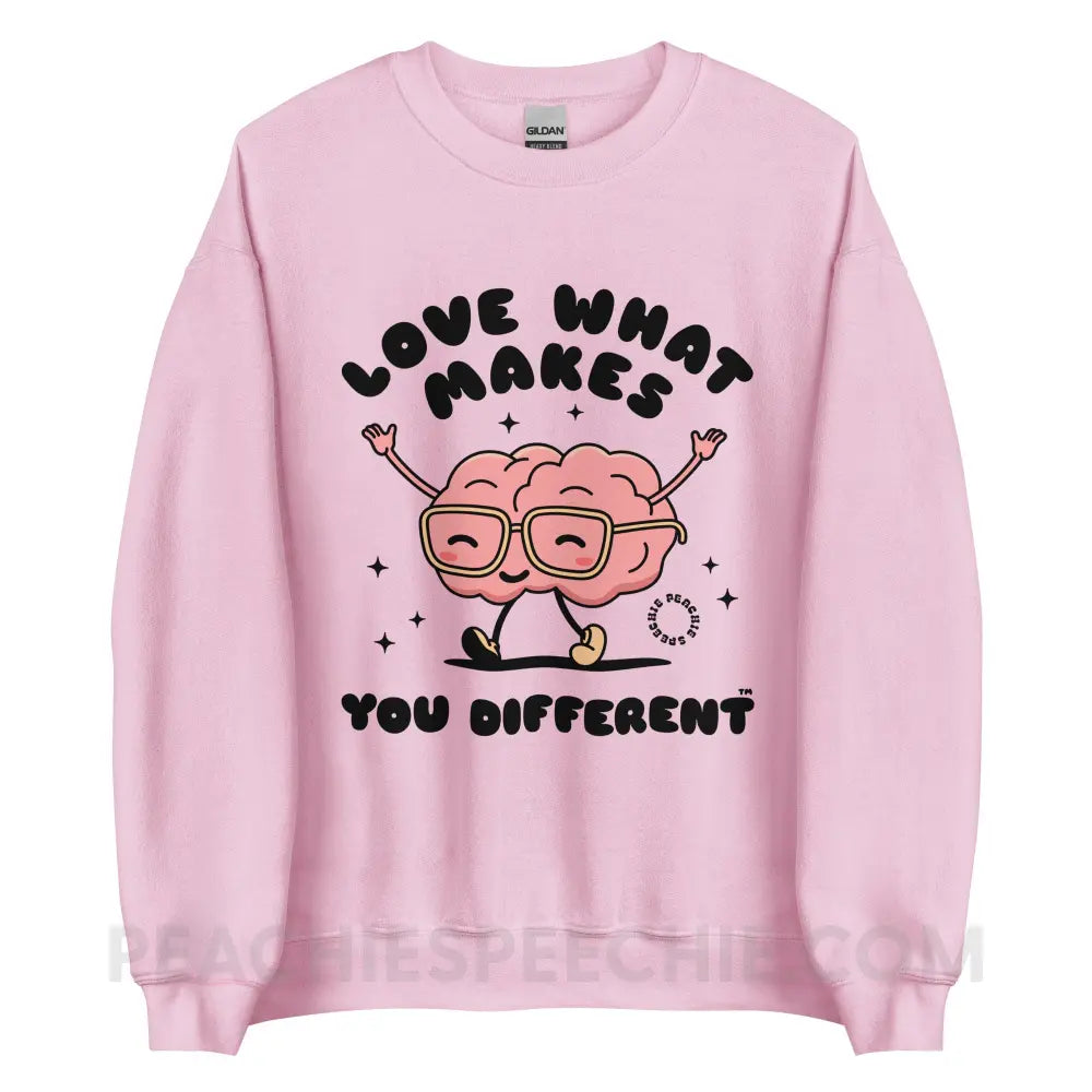 Love What Makes You Different™ Brain Character Classic Sweatshirt - Light Pink / S - peachiespeechie.com