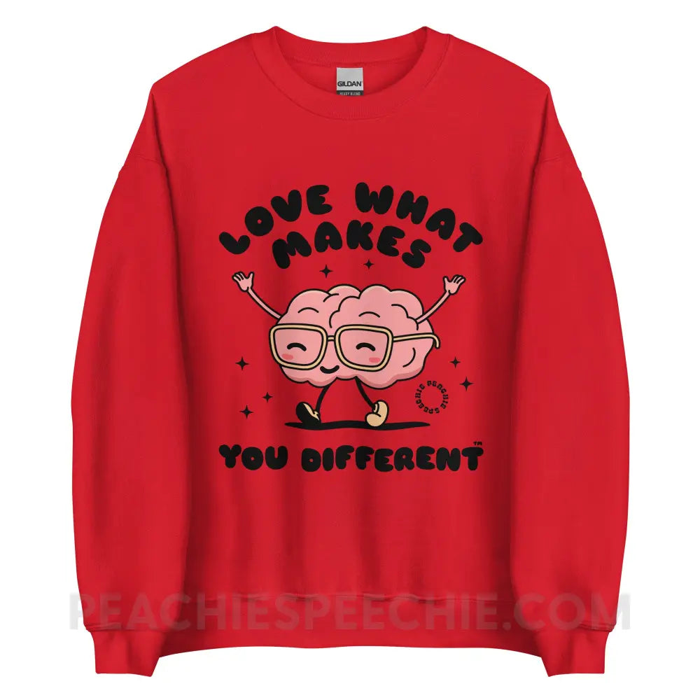 Love What Makes You Different™ Brain Character Classic Sweatshirt - Red / S - peachiespeechie.com