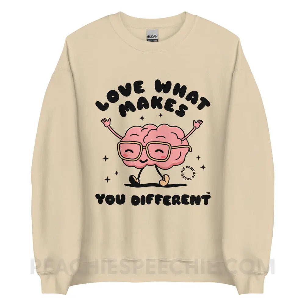 Love What Makes You Different™ Brain Character Classic Sweatshirt - Sand / S - peachiespeechie.com