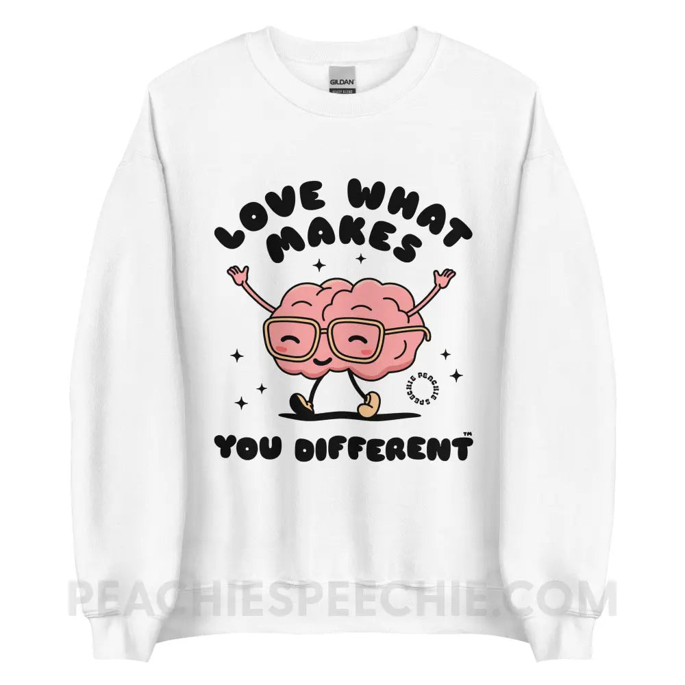 Love What Makes You Different™ Brain Character Classic Sweatshirt - White / S - peachiespeechie.com