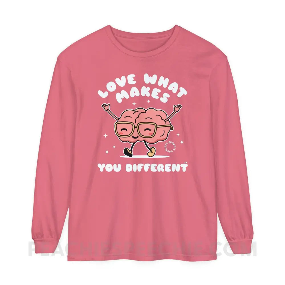 Love What Makes You Different™ Brain Character Comfort Colors Long Sleeve - Watermelon / S - Long-sleeve peachiespeechie.com