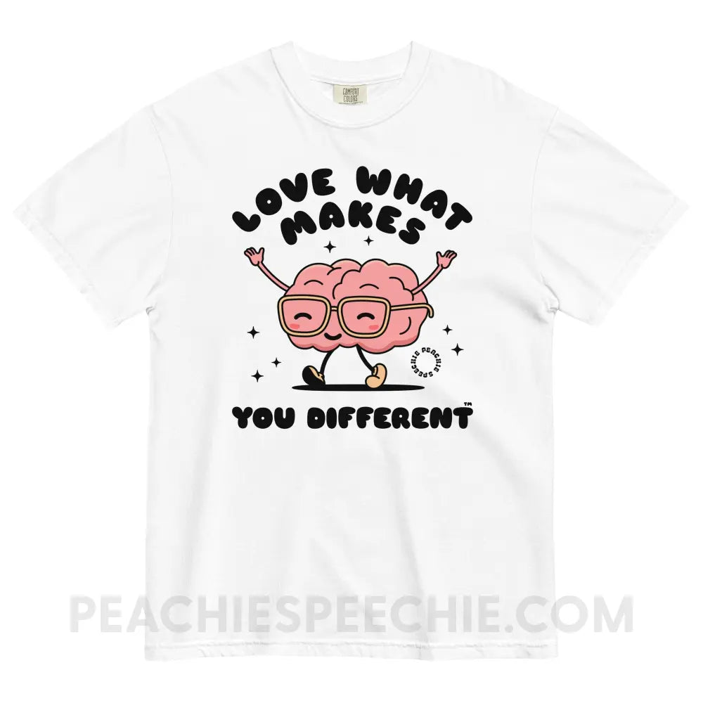 Love What Makes You Different™ Brain Character Comfort Colors Tee - White / S - peachiespeechie.com