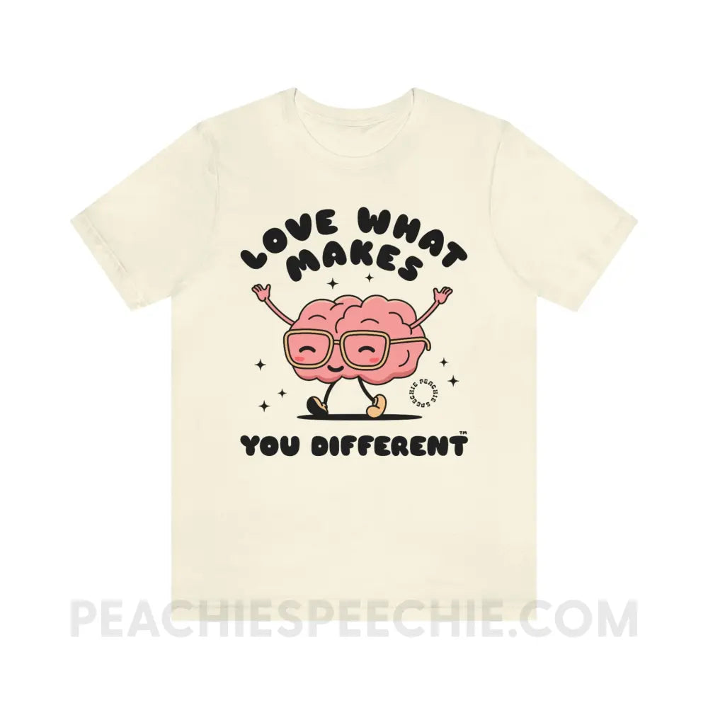 Love What Makes You Different™ Brain Character Premium Soft Tee - Natural / M - T-Shirt peachiespeechie.com