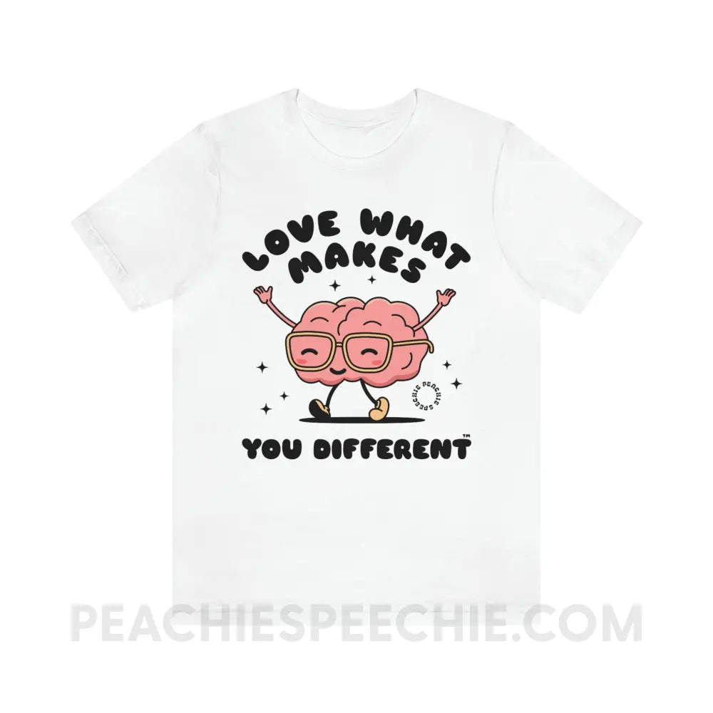 Love What Makes You Different™ Brain Character Premium Soft Tee - White / S - T-Shirt peachiespeechie.com
