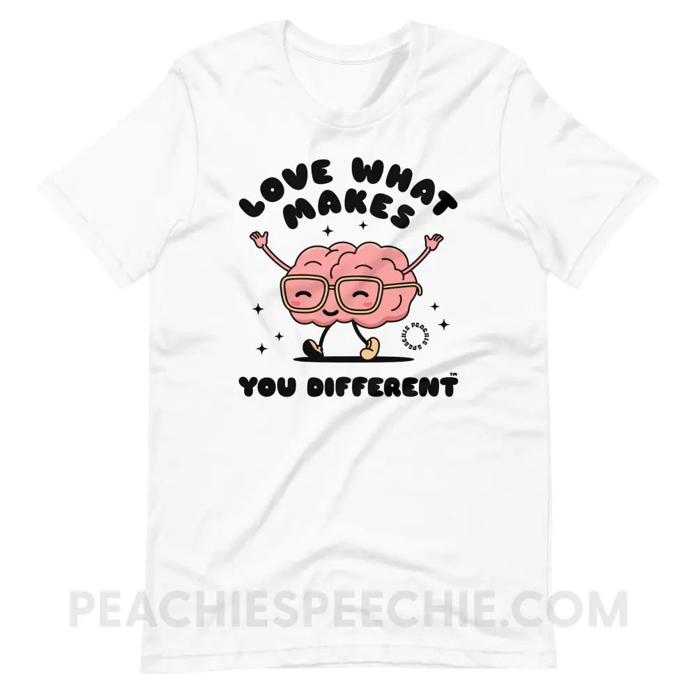 Love What Makes You Different™ Brain Character Premium Soft Tee - White / S - T-Shirt peachiespeechie.com
