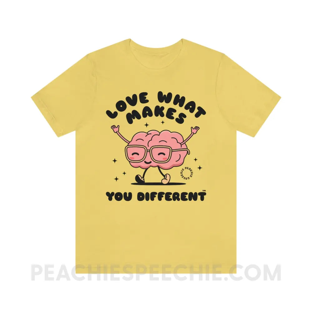 Love What Makes You Different™ Brain Character Premium Soft Tee - Yellow / S - T-Shirt peachiespeechie.com