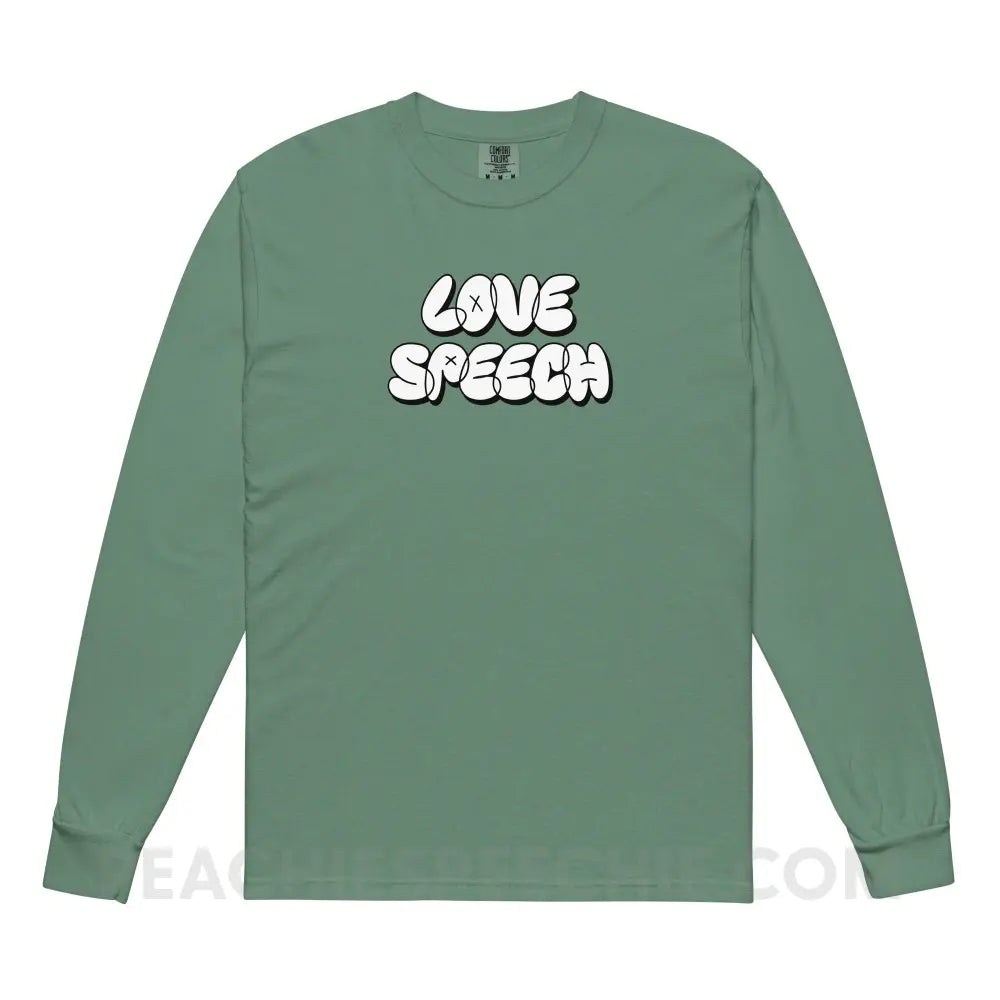 Love Speech Graffiti Comfort Colors Long Sleeve - Light Green / S - peachiespeechie.com