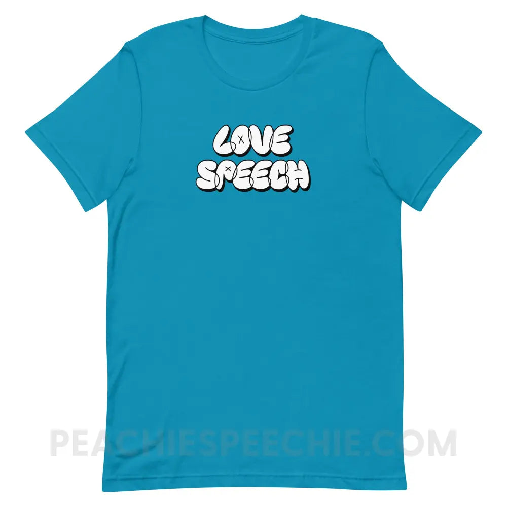 Love Speech Graffiti Premium Soft Tee - Aqua / S - peachiespeechie.com