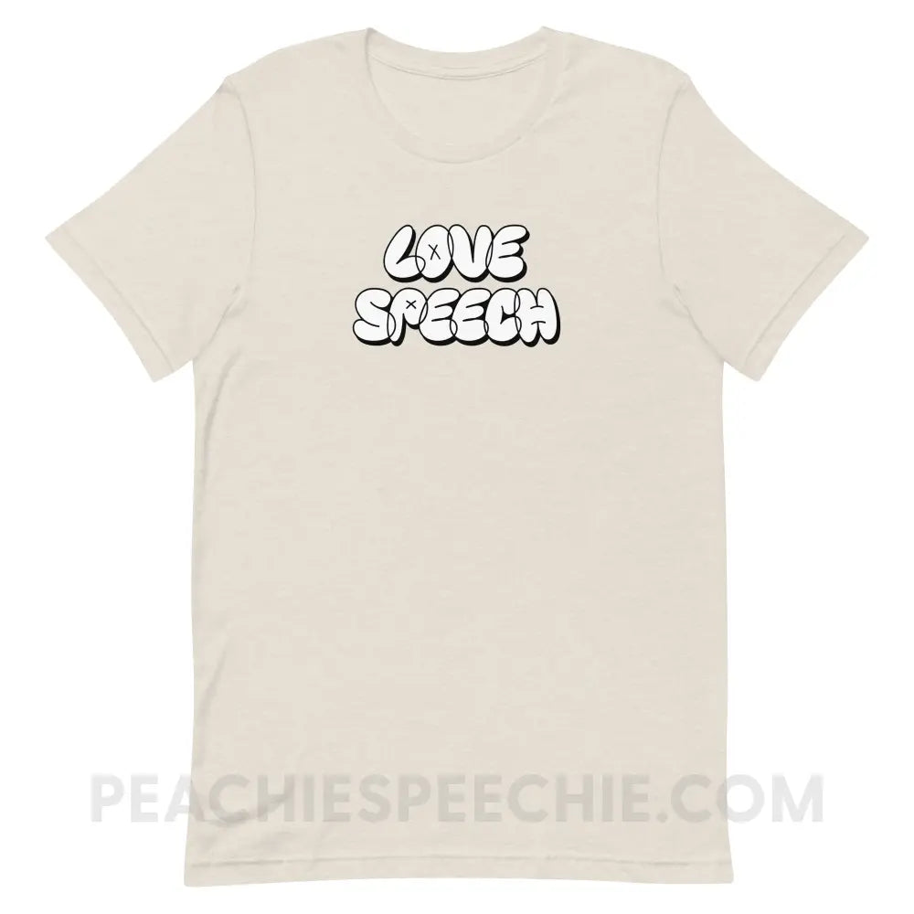 Love Speech Graffiti Premium Soft Tee - Heather Dust / S - peachiespeechie.com