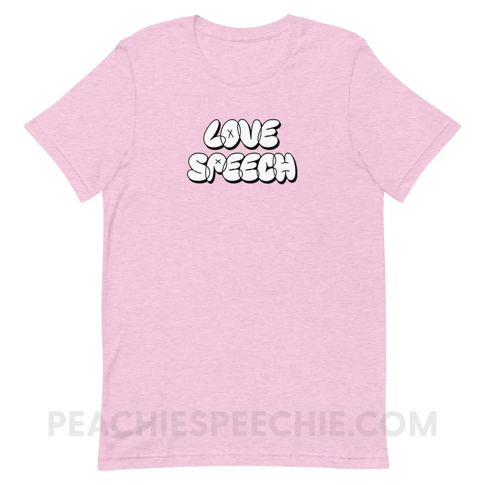 Love Speech Graffiti Premium Soft Tee - Heather Prism Lilac / XS - peachiespeechie.com