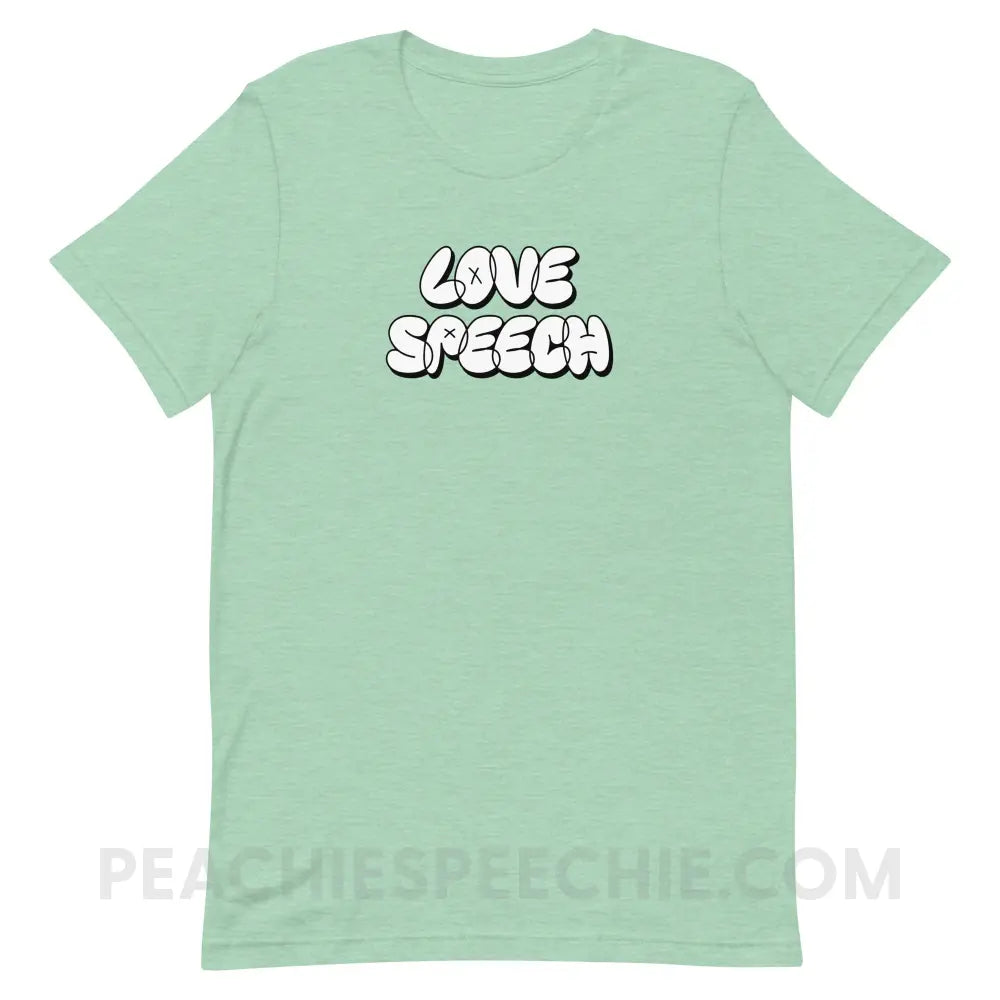 Love Speech Graffiti Premium Soft Tee - Heather Prism Mint / XS - peachiespeechie.com