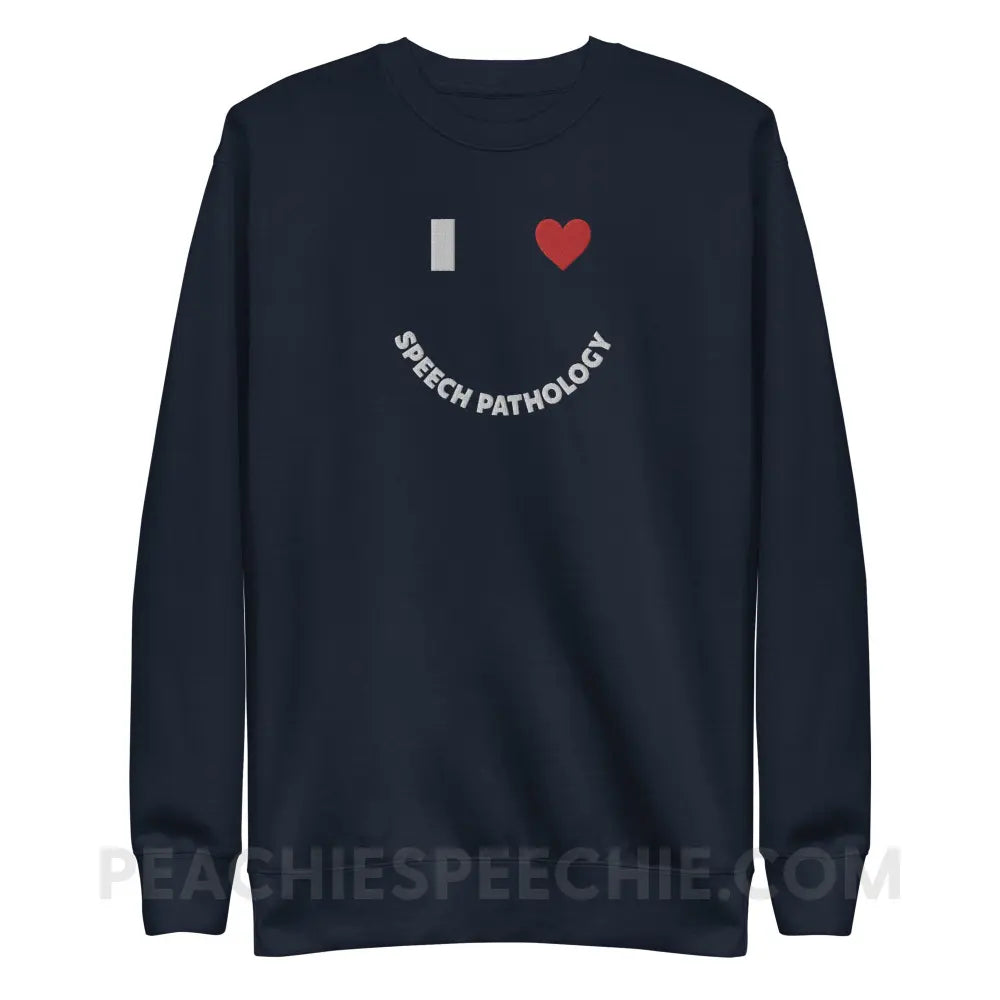 I Love Speech Pathology Embroidered Fave Crewneck - Navy Blazer / S - peachiespeechie.com