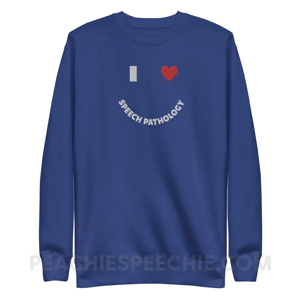 I Love Speech Pathology Embroidered Fave Crewneck - Team Royal / S - peachiespeechie.com