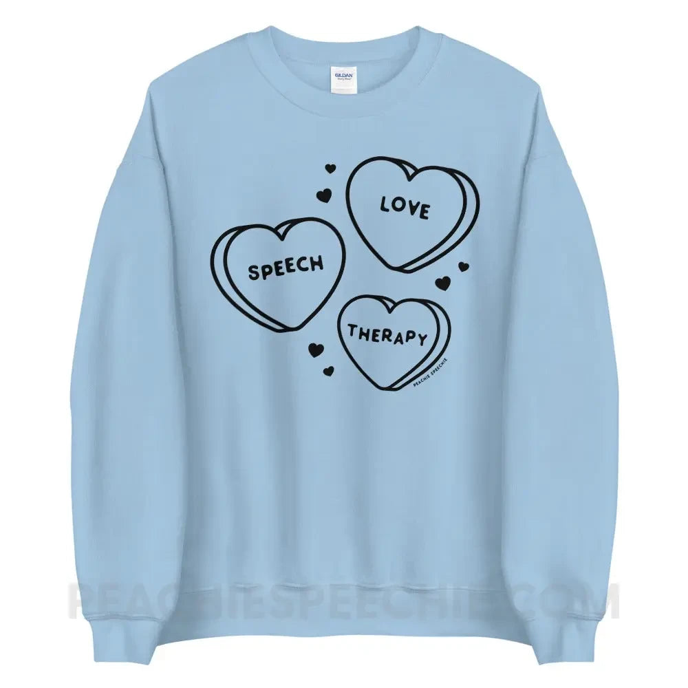 Love Speech Therapy Candy Hearts Classic Sweatshirt - Light Blue / S peachiespeechie.com