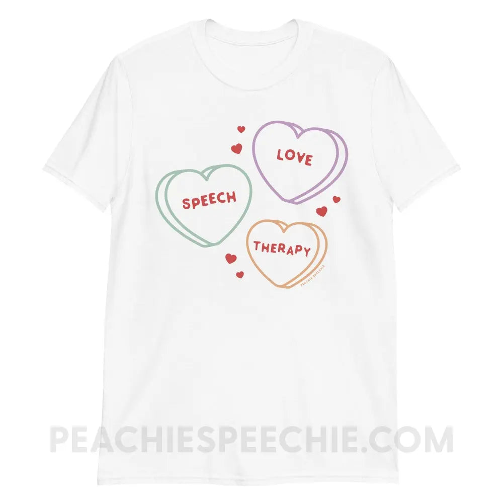 Love Speech Therapy Candy Hearts Classic Tee - White / M - peachiespeechie.com