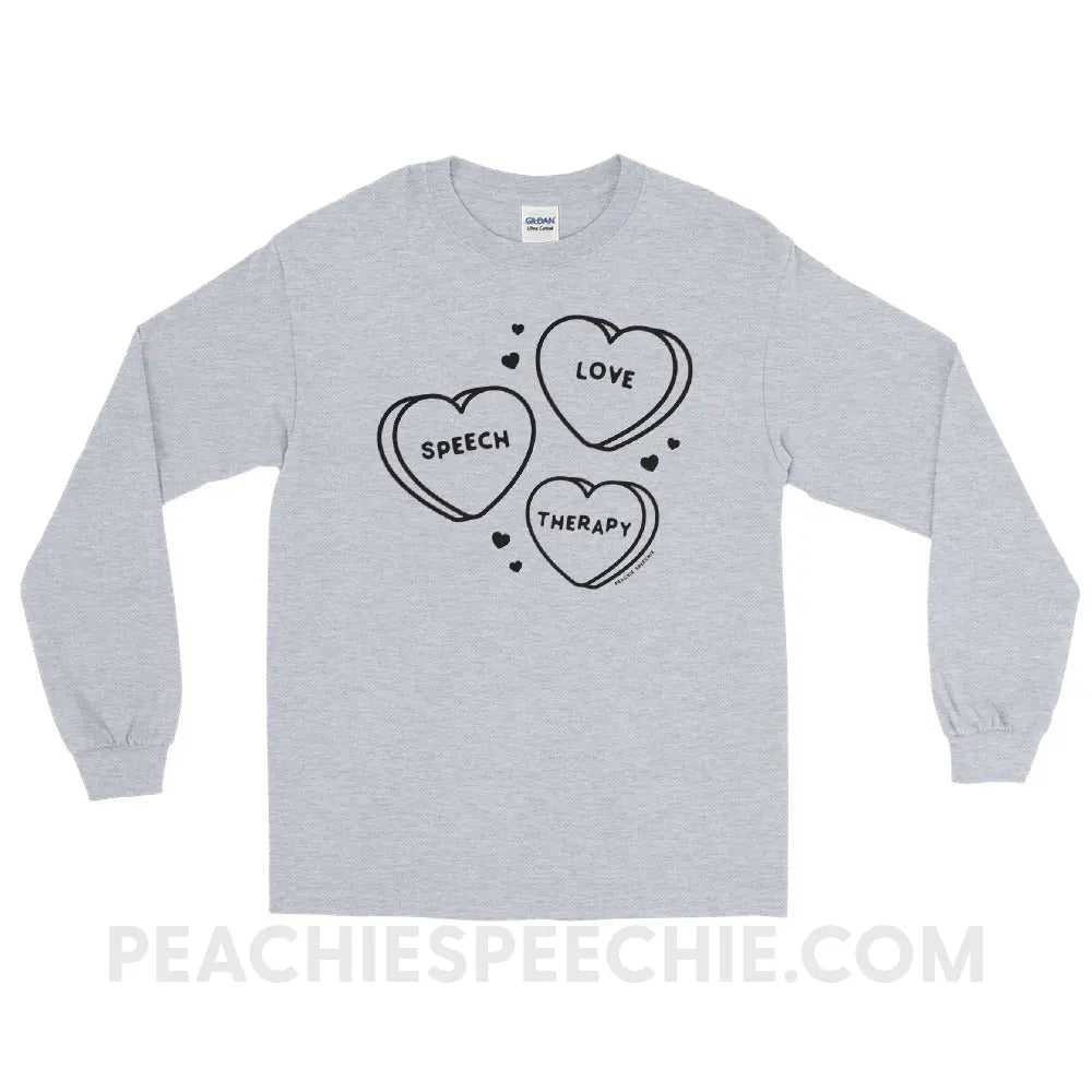 Love Speech Therapy Candy Hearts Long Sleeve Tee - Sport Grey / S - peachiespeechie.com