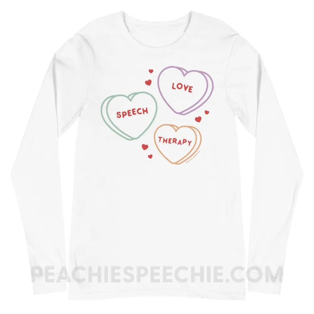Love Speech Therapy Candy Hearts Premium Long Sleeve - White / S - peachiespeechie.com