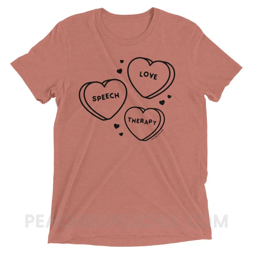 Love Speech Therapy Candy Hearts Tri-Blend Tee - Mauve Triblend / XS - peachiespeechie.com